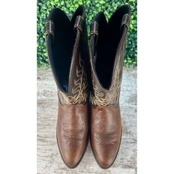 LAREDO Lea Vamp Fox Western Cowgirl Boots Women's 9.5M Brown Leather Barn Horses - Picture 3 of 13